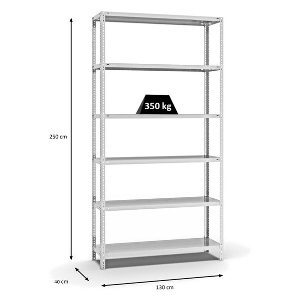 PROREGAL Fachbodenregal Schraubsystem Heavy-Duty Grundregal HxBxT 250 x 130 x 40 cm 6 Ebenen Fachlast 350 kg Beidseitig Nutzbar Lichtgrau