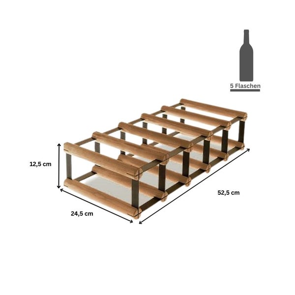 PROREGAL Modulares Weinregal Vinotega Mod Metal HxBxT 12,5 x 52,5 x 24,5 cm 5 x 1 Flaschen Massives Kiefernholz Braun Geölt