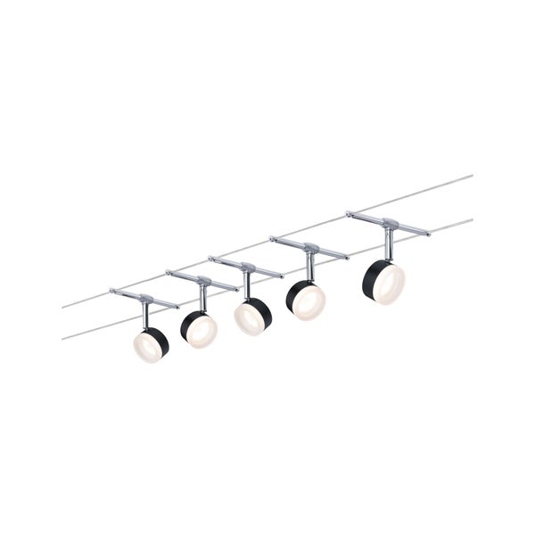 CorDuo LED Seilsystem ClearLED Basisset 5x150lm 5x4W 2700K 230/12V Schwarz, Chrom