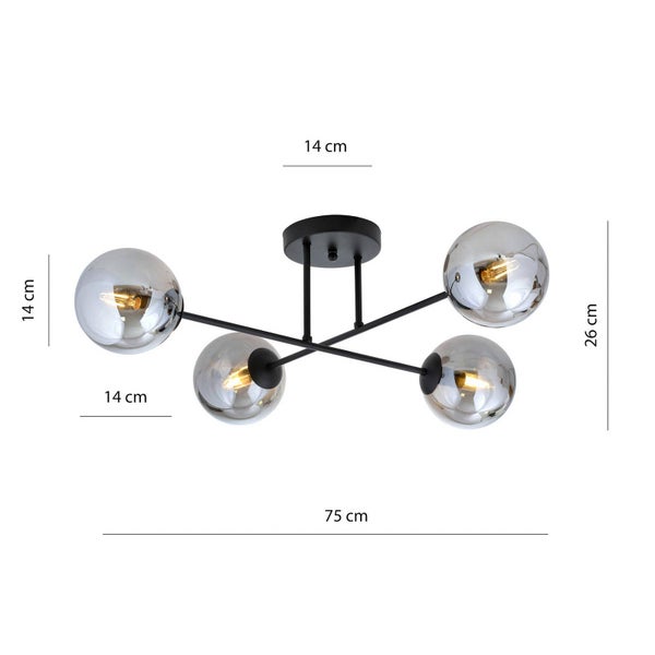 Euluna Deckenlampe Glassy (Modern) in Schwarz aus Glas (4 flammig, E14) - Deckenleuchte Lampe Wohnzimmerleuchte
