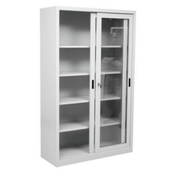 PROREGAL Schiebetürenschrank Mammut 5 Ordnerhöhen Glastüren HxBxT 195 x 120 x 45 cm Grau