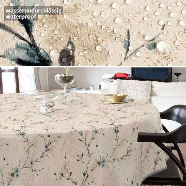 Wasserdichte Tischdecke mit Blumenmuster auf rundem Tisch