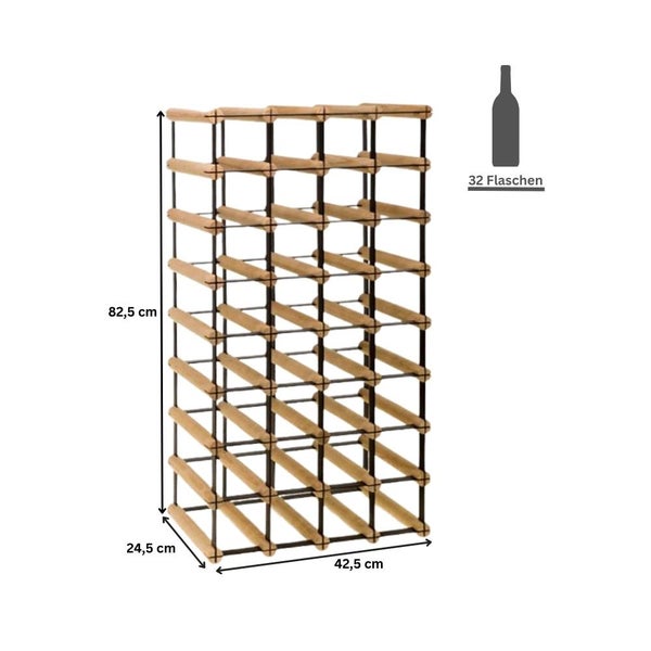 PROREGAL Modulares Weinregal Vinotega Mod Metal HxBxT 82,5 x 42,5 x 24,5 cm 4 x 8 Flaschen Massives Kiefernholz Natur