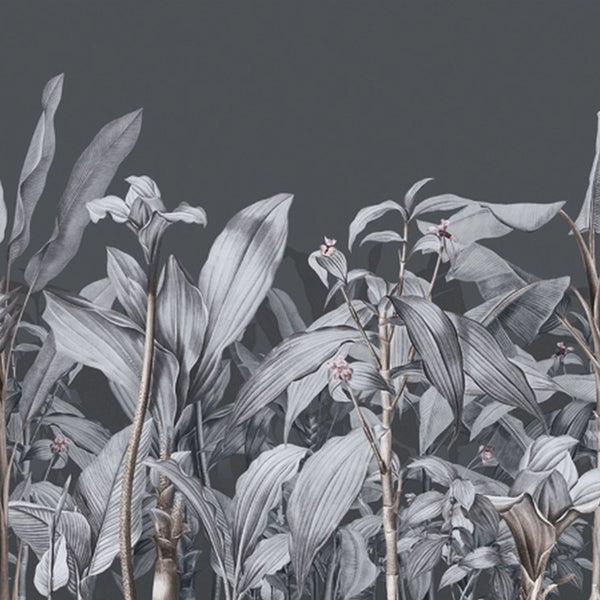 Grafisches Muster einer tropischen Pflanzenwelt als Wanddekoration