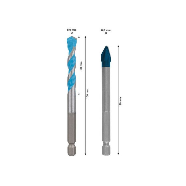 Zwei Bohrer mit Größenangaben