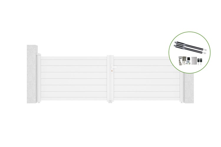 Flügeltor 3,5 m EIGER H.115 cm Weißaluminium + Motorisierung RANGER B150