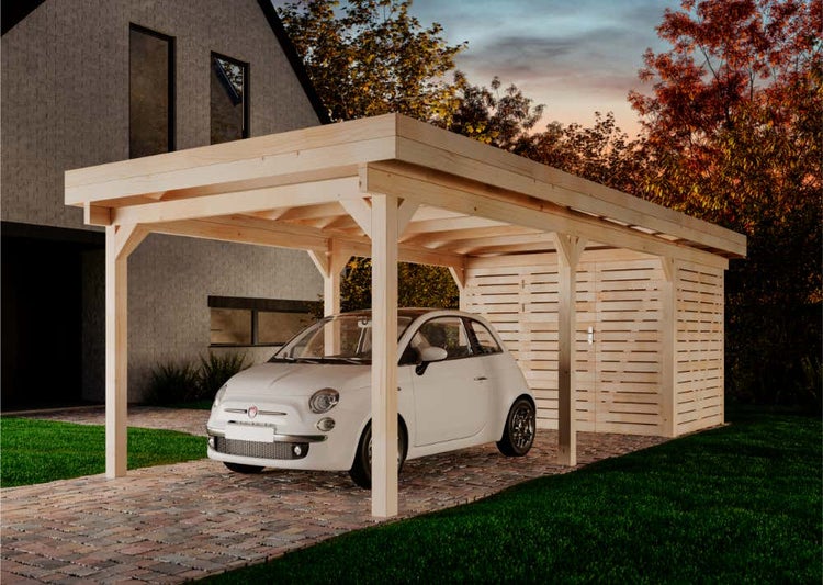 Alpholz Einzelcarport Freya Carport aus Holz, Unterstand inklusive Geräteraum, Überdachung mit Montagematerial, Naturbelassen