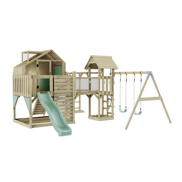 Spielplatz mit Spielhaus, Rutsche und Schaukel