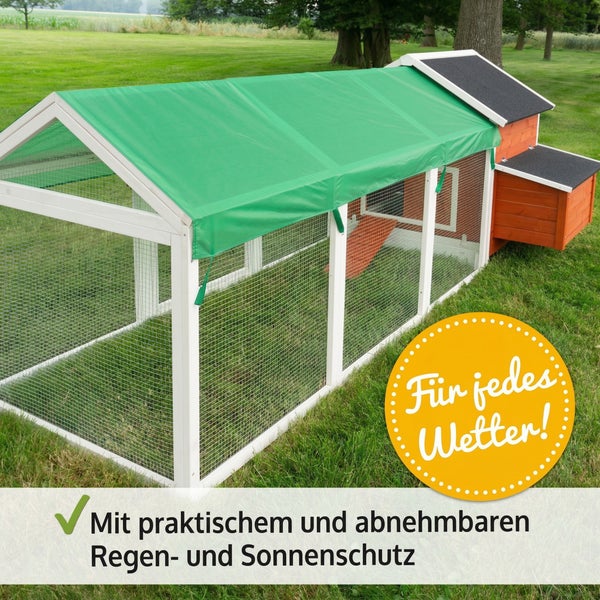 Kleintierstall mit ausziehbarer Reinigungsschublade, die beidseitig entnehmbar ist für eine schnelle Reinigung.