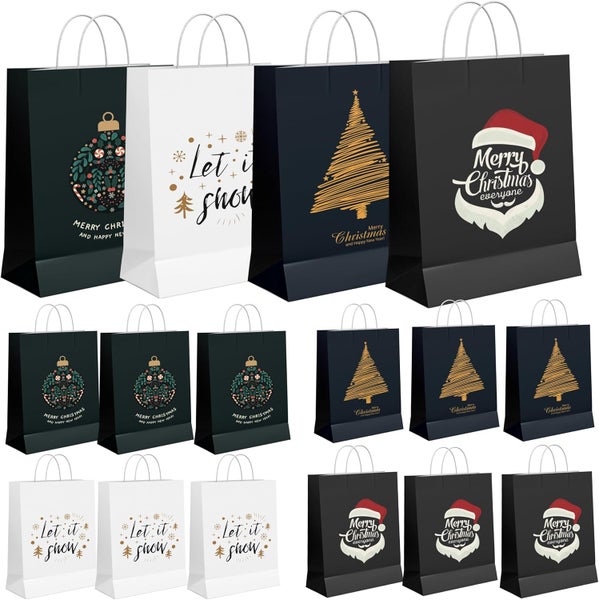 Mehrere Geschenktüten mit weihnachtlichen Motiven