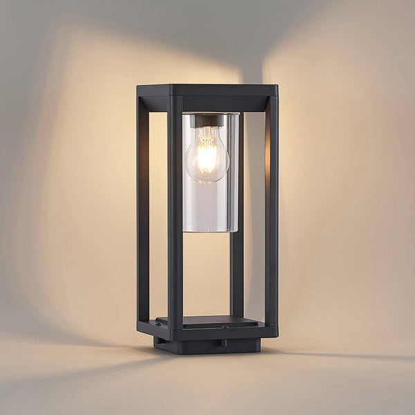 Lindby Außenleuchte Estami (spritzwassergeschützt (Modern) in Schwarz aus Aluminium (1 flammig, E27) - Wegeleuchte Pollerleuchte Wegelampe Sockelleuchte