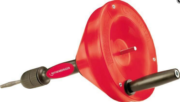 Rothenberger Rohrreinigungsgerät mit Spirale und Handkurbel.