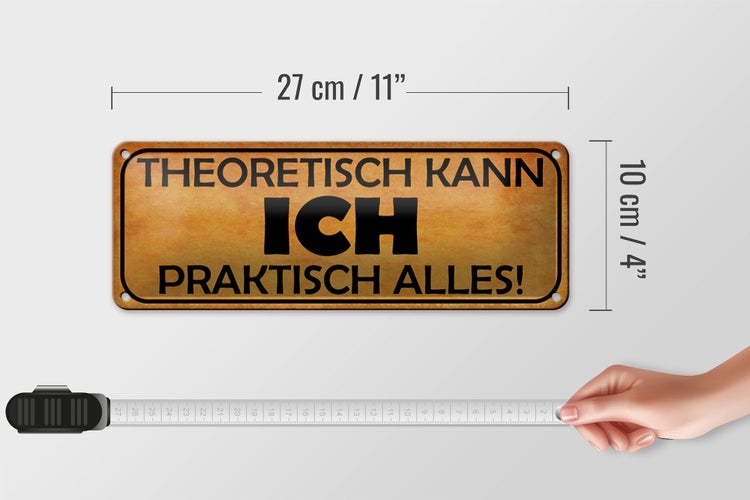Blechschild Spruch 27x10cm theoretisch kann ich praktisch alles