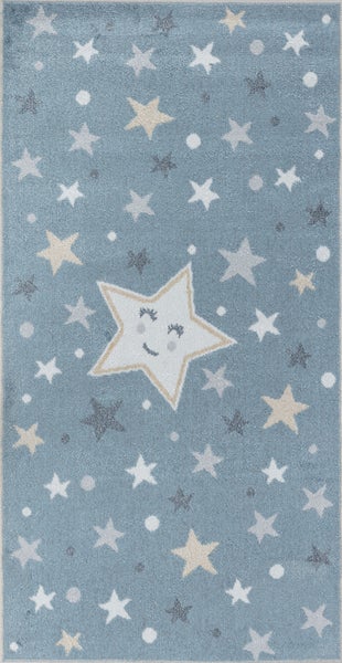 Maschinenwaschbarer Kinderteppich Sterne Blau/Beige 80x150 cm SUPERMAMA