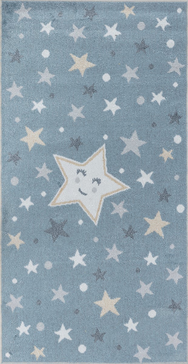 Maschinenwaschbarer Kinderteppich Sterne - Blau/Beige - 80x150cm - SUPERMAMA