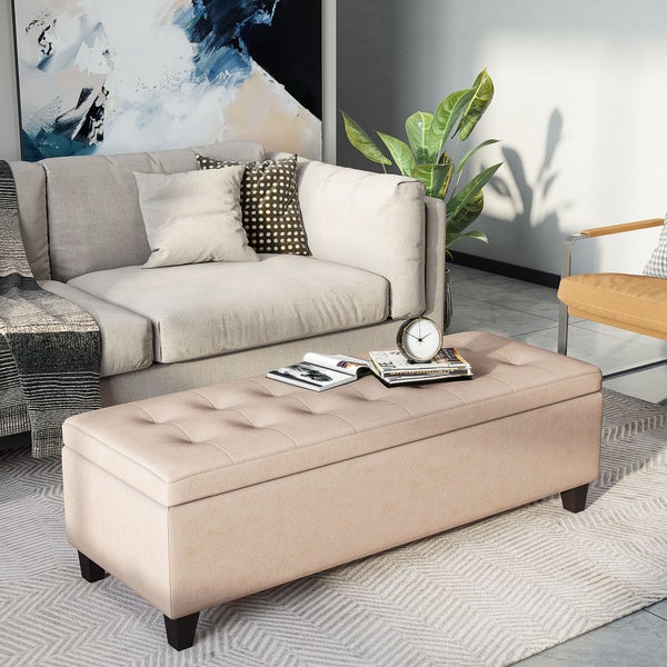HOMCOM Sitzbank mit Stauraum, Deckel, für Wohnzimmer, Schlafzimmer,  125 x 49 x 41,5 cm, Leinenoptik, Beige