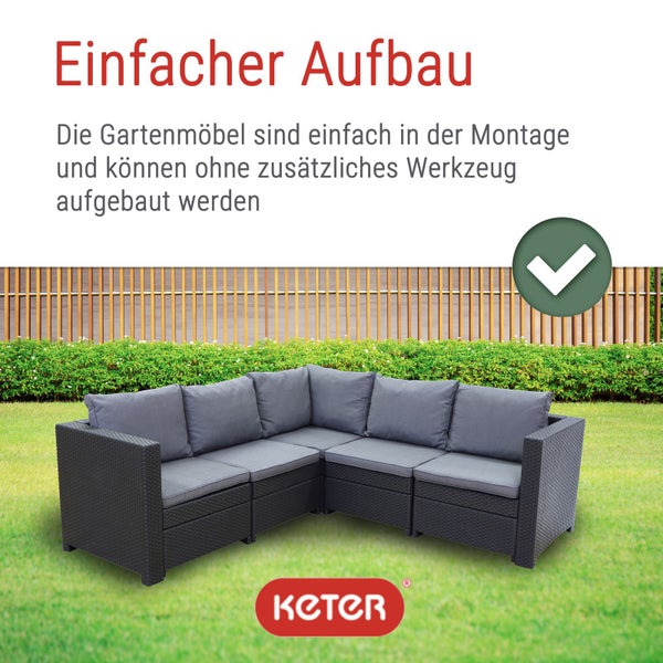 Keter Provence Garten-Lounge, Eck-Sofa anthrazit Inkl. Kissen grau, wetterfest, Garten, Outdoor