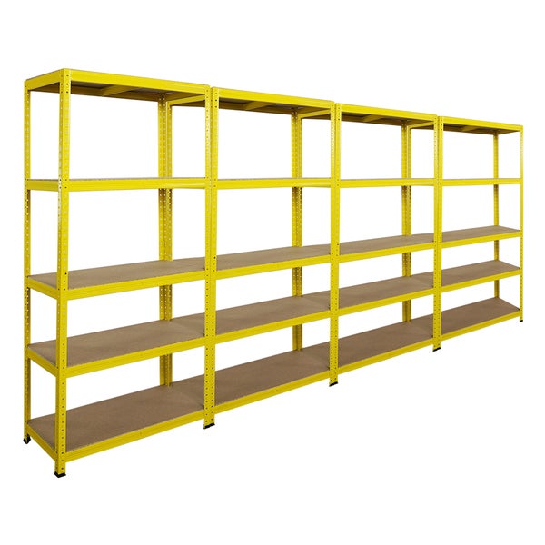 BERLINLODGE Mega Deal 4x Wohnregal YELLOW BEE, HxBxT 180x90x40cm, Fachlast 175kg, 5 Ebenen, Gelb, Bücherregal, Standregal, Büroregal
