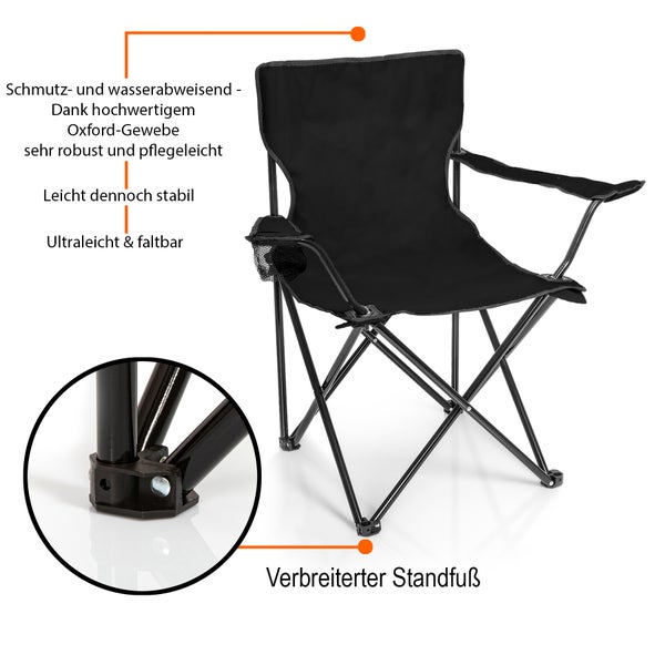 BigDean 2 Stück Campingstühle & Campingtisch faltbar – Faltstuhl in Schwarz mit Getränkehalter & Tragetasche ideal für Camping, Festival & mehr