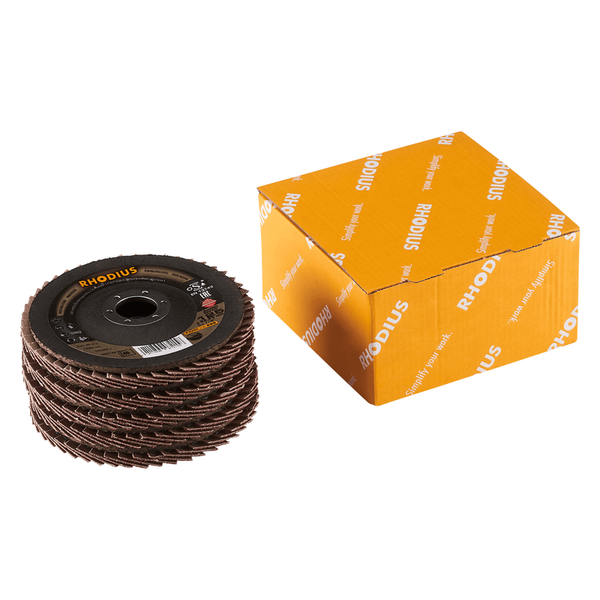 RHODIUS Fächerscheibe JUMBO SPEED, 5 Stück, 125 x 22,23 mm, Korn 40, für Edelstahl, Stahl, Metall, TOPline