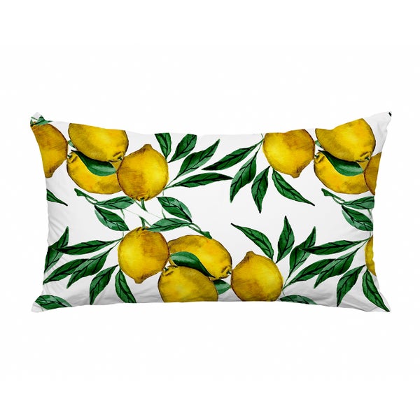 Rechteckiges Dekokissen mit Zitronen- und Blättermotiv im Aquarell-Stil.