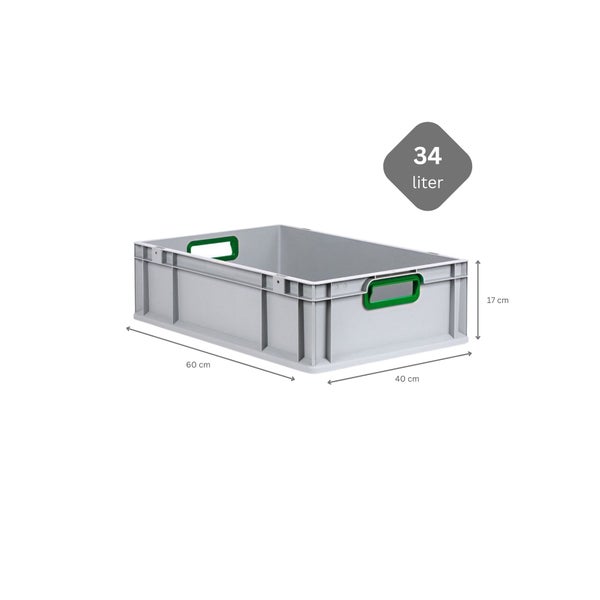 PROREGAL Spar Set 5x Eurobox Nextgen Color Mit Auflagedeckel & Schiebeschnappverschlüsse HxBxT 17 x 40 x 60 cm Griffe Grün Offen Glatter Boden