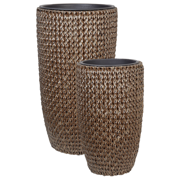 Set mit 2 Blumentöpfen CEDRUS Polyrattan 37/45 cm Braun