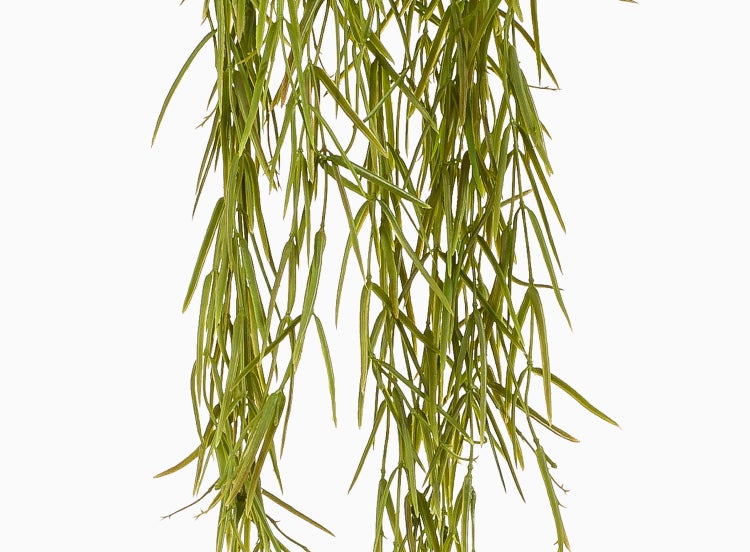 Künstlicher Bambuszweig mit langen, schmalen grünen Blättern in hängender Form.