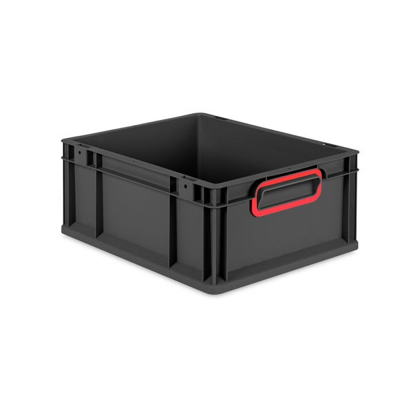 Eurobox NextGen Color, HxBxT 17x30x40cm, 16 Liter, Griffe rot geschlossen, Schwarz, Eurobehälter, Transportbox, Transportbehälter, Stapelbehälter