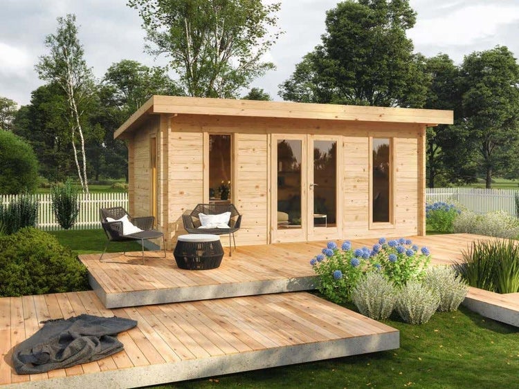 Alpholz Schwedenhaus Liv Gartenhaus aus Holz, Holzhaus mit 34 mm Wandstärke, Blockbohlenhaus mit Montagematerial, Naturbelassen 5,3x3m
