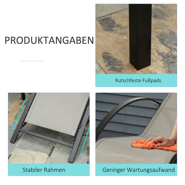 Zwei Sonnenliegen mit Beistelltisch für den Aussenbereich