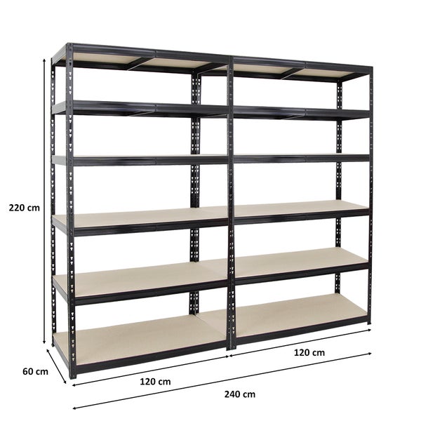 PROREGAL Mega Deal 2x Schwerlastregal Giant Tiger XL HxBxT 220 x 120 x 60 cm Fachlast 265 kg 6-Ebenen Schwarz