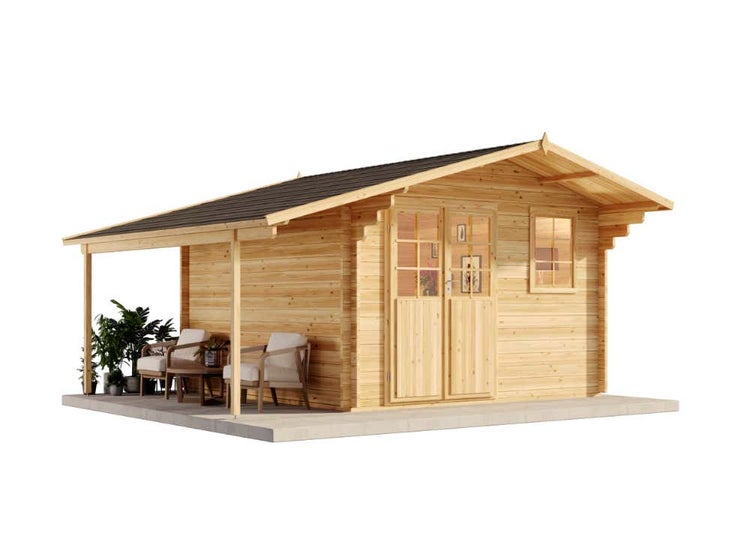 Alpholz Gartenhaus Franco Premium Gartenhaus aus Holz, Holzhaus mit 44 mm Wandstärke inklusive Schleppdach, Blockbohlenhaus mit Montagematerial, Naturbelassen 3,8x3,8m