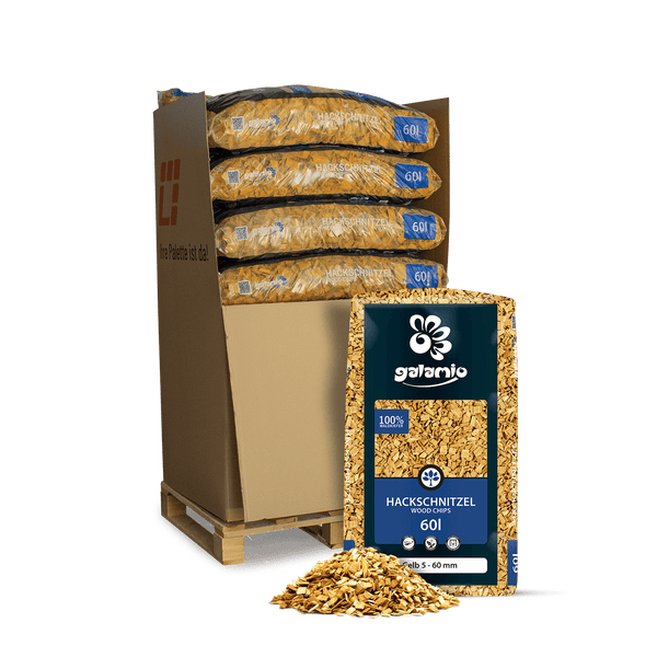 Palette mit Holzschnitzeln inklusive Sack Holzschnitzel