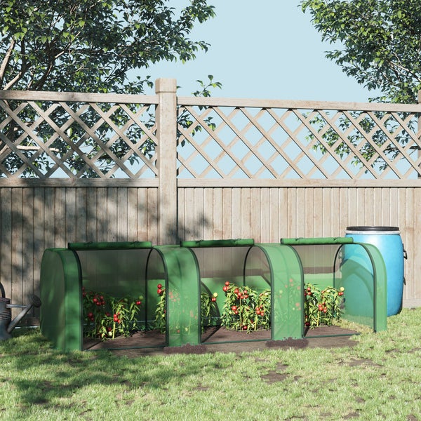 Outsunny Foliengewächshaus, Gewächshaus mit Tür, 295 x 100 x 80 cm, Stahl, PVC, Grün