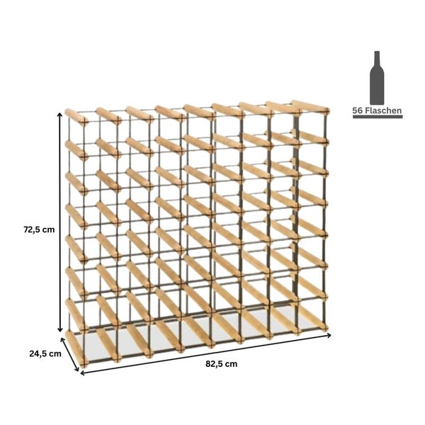 PROREGAL Modulares Weinregal Vinotega Mod Metal HxBxT 72,5 x 82,5 x 24,5 cm 8 x 7 Flaschen Massives Kiefernholz Braun Geölt