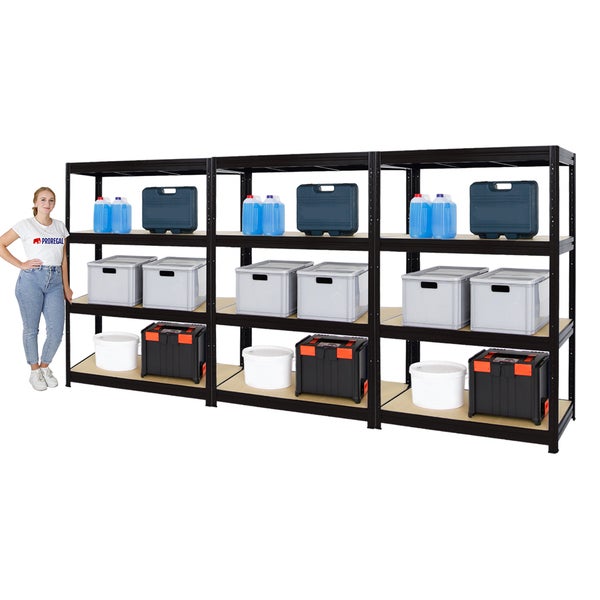 PROREGAL Mega Deal 3er-Sparset Profi-Schwerlastregal DINO HxBxT 180x120x60cm Fachlast 600kg Schwarz