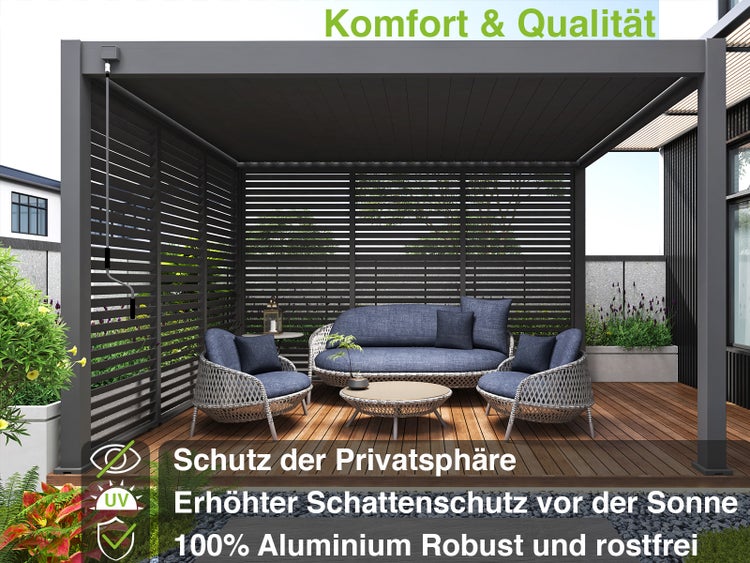 Weide Horizontale Lamellenwand für Weide Pergola 1,23m in Anthrazit aus Aluminium