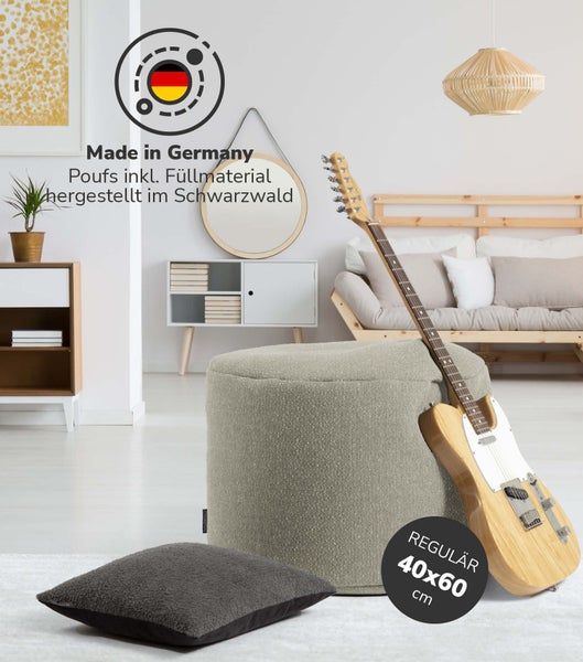 mokebo Pouf, Hocker o. Sitzhocker 'Der Ruhepouf', nachhaltiger Sitzpouf aus Recyclingstoff in Beige