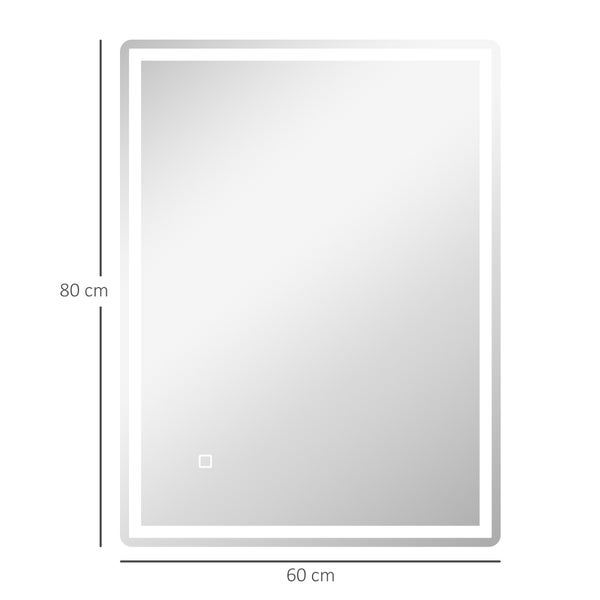 HOMCOM Badspiegel, Dimmbar Badezimmerspiegel, 80 x 60 cm Lichtspiegel mit Touchschalter, Memory-Funktion, beschlagfreier Wandspiegel, Wasserdicht