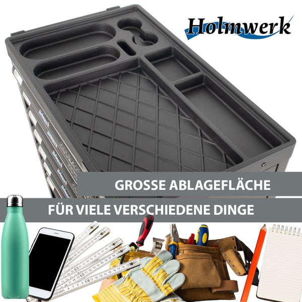Holmwerk Werkzeugwagen mit grosser Ablagefläche und integrierten Fächern für Werkzeuge und Arbeitsutensilien
