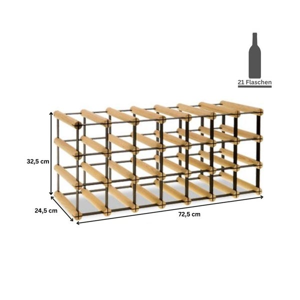 PROREGAL Modulares Weinregal Vinotega Mod Metal HxBxT 32,5 x 72,5 x 24,5 cm 7 x 3 Flaschen Massives Kiefernholz Braun Geölt
