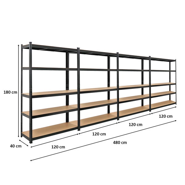 PROREGAL Mega Deal 4x Schwerlastregal Ragnar HxBxT 180 x 120 x 40 cm Fachlast 175 kg Schwarz Garagenregal Kellerregal Werkstattregal Steckregal