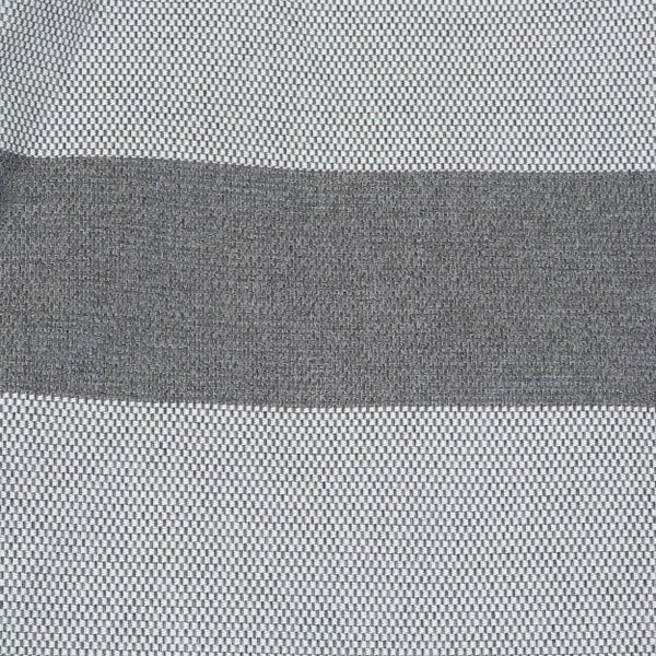 Gewebter Stoff in Grau und Weiß mit Streifenmuster, Detailansicht der Textur.