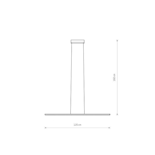 Skizze einer Pendelleuchte mit den Maßen 120 cm breit und 160 cm hoch