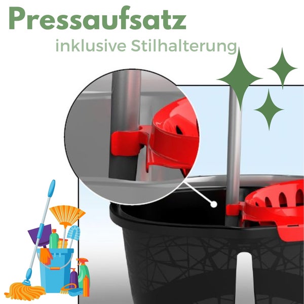Wischeimer 18 L (2x9 L) Putzeimer mit Presse Zweikammer Zweigeteilter Eimer Bodenwischer Wischeimer mit Auswringfunktion Auswringer
