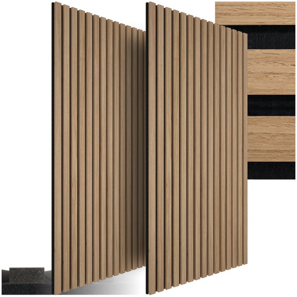 2er Set Akustikpaneele tectake Sonic Wall je 60 x 120 x 2,1 cm, Größe flexibel anpassbar Holzoptik in Eiche hell