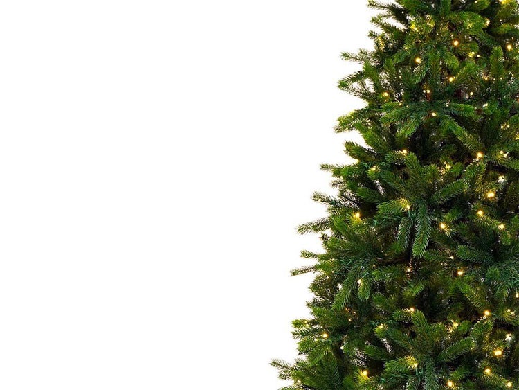 Künstlicher Weihnachtsbaum mit integrierter Lichterkette für weihnachtliche Dekoration.
