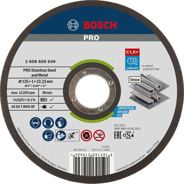 Bosch PRO Stainless Steel and Metal Trennscheibe 125 x 1 x 22,23 mm - 2608600549
