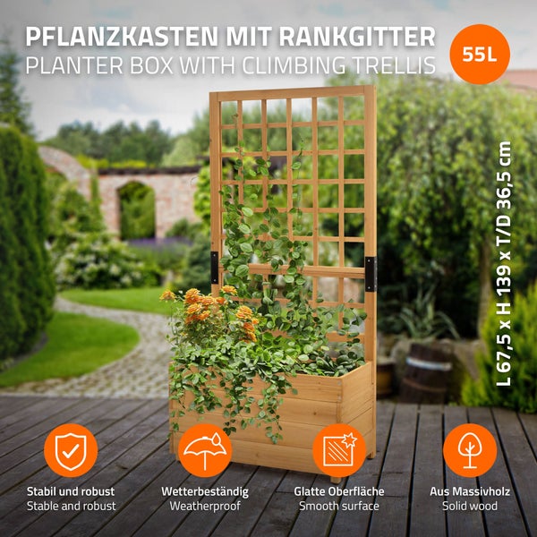 ML-Design Pflanzkasten mit Rankgitter, 67,5×139×36,5 cm, Braun, Pflanzkübel Blumenkübel mit Spalier, Gartenspalier Massivholz für Kletterpflanzen, Blumenkasten Rankkasten Hochbeet für Balkon & Garten